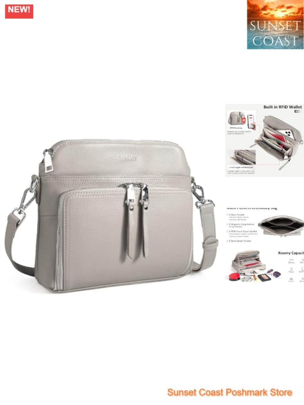 Genuine Leather Crossbody Bag with RFID Wallet, Small Shoulder Purse